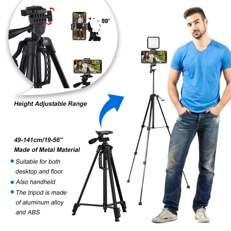 Portable Vlog Video Shooting Kit, 56 Inch Phone Camera Tripod Set for Fall, Video Record Toolkit with Tripod, LED Light, Wireless Microphone, Phone Clip, Selfie Control, Stocking Fillers Gift