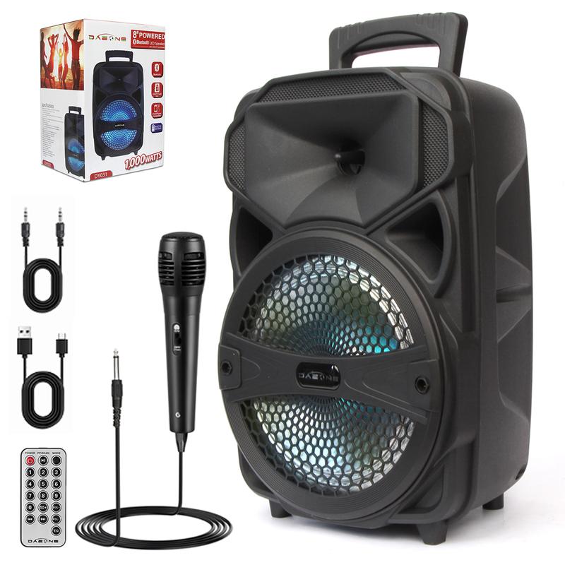 Portable Speaker system With Microphone Rechargeable Wireless Party Speaker 8inch Party Box Bluetooth FM Radio LED Lighting Audio Remote Control