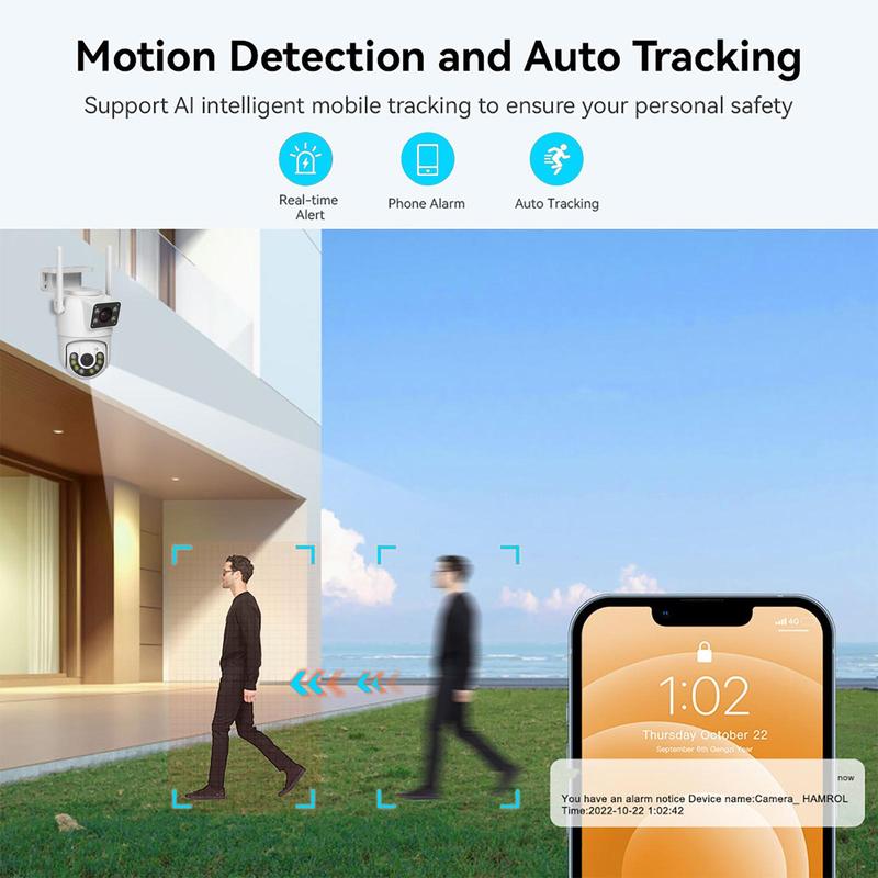 1080P Dual Lens Waterproof Outdoor Summer Security Camera, 2.4G WiFi Wired PTZ Dual Screen Smart Monitor Camera, Smart Motion Detection Home Security Camera