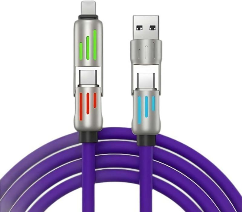 240W 4-in-One USB Charging Cable(+Free Storage Bag), Fast Charging, USB A+TYPE C + Lightning Multi Functional AluminumAlloy, Compatible with iPhone 15 14, SamsungAndroid Phones & Tablets iPad Pro DevicesElectronic