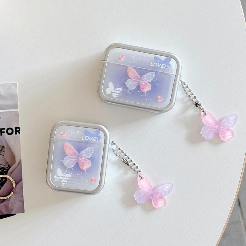 Cute Butterfly Design Earphone Case with Keychain, 1 Count Soft TPU Earphone Protective Cover, Earphone Accessories Compatible with AirPods 1 2 3 Pro 1 2