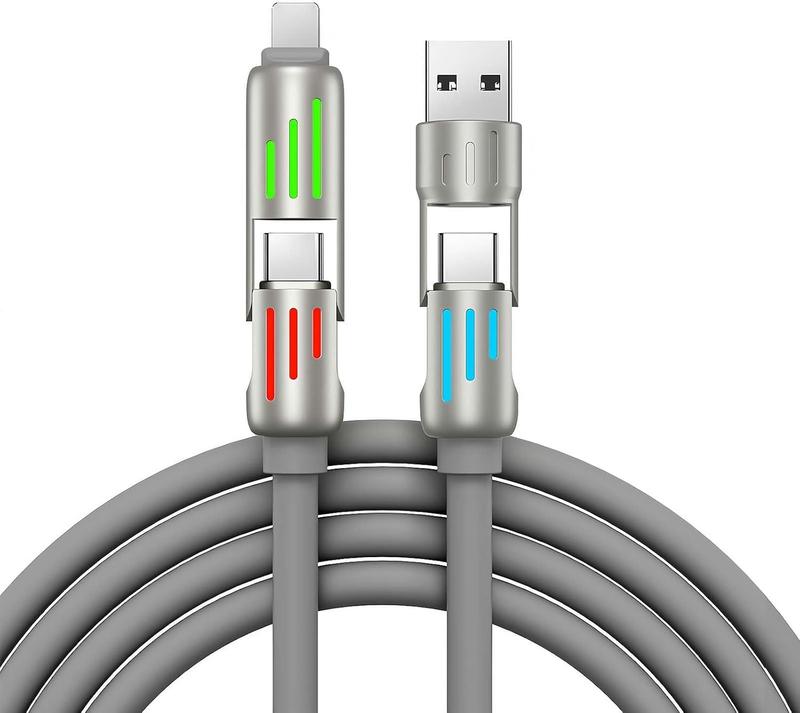 240W 4-in-One USB Charging Cable(+Free Storage Bag), Fast Charging, USB A+TYPE C + Lightning Multi Functional AluminumAlloy, Compatible with iPhone 15 14, SamsungAndroid Phones & Tablets iPad Pro DevicesElectronic