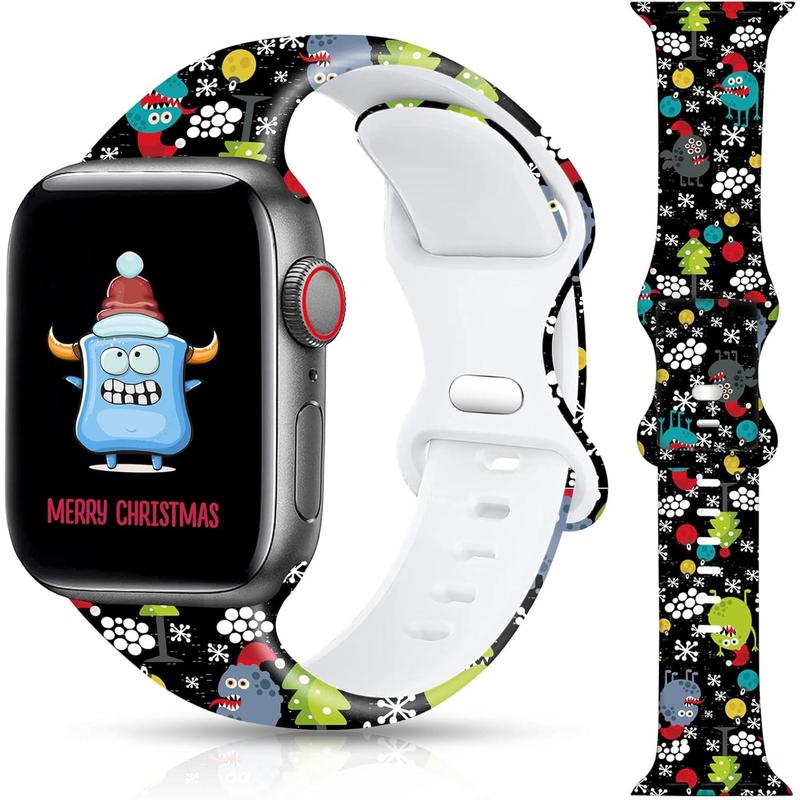 Christmas Halloween Watch Band Compatible with Apple Watch Band 38mm 40mm 41mm 42mm 44mm 45mm 49mm iWatch Ultra SE Series 9 8 7 6 5 4 3 2 1, Christmas Halloween Soft Silicone Sport Replacement Strap Band for Girls