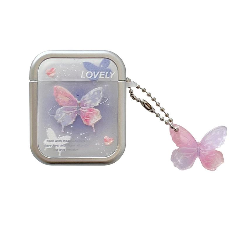 Cute Butterfly Design Earphone Case with Keychain, 1 Count Soft TPU Earphone Protective Cover, Earphone Accessories Compatible with AirPods 1 2 3 Pro 1 2