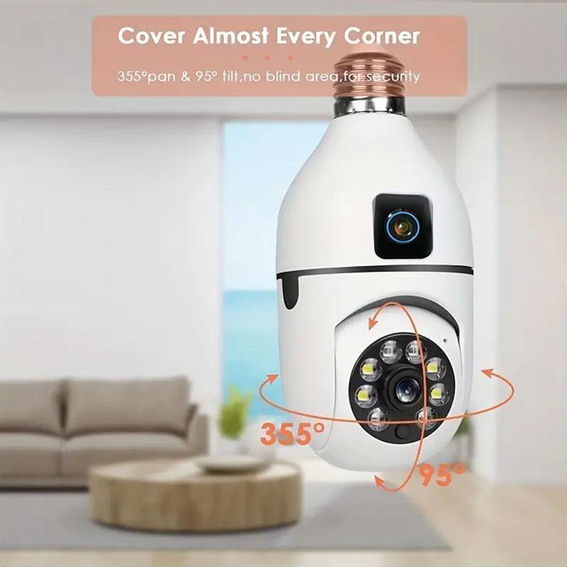 E27 1080P Wireless WiFi Camera, 355° Panoramic Camera with Night Vision, Two-way Voice, AI Human Detection, Pet Camera for Home