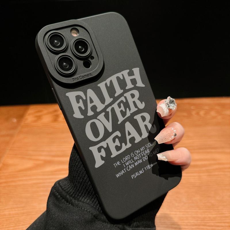 Fall Faith Over Fear Letter Pattern Phone Case, Full Body Shockproof Phone Protective Cover, Fashion Phone Accessories Compatible with iPhone 15 Pro Max 14