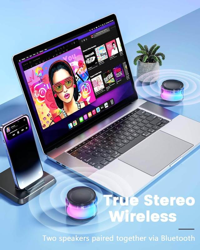 Portable Bluetooth Speakers with Colorful Lights, Loud Sound, Small Bluetooth Speaker with Wireless Stereo Pairing, Mini Gifts for Kids, Teen, Girls, Boys, Women