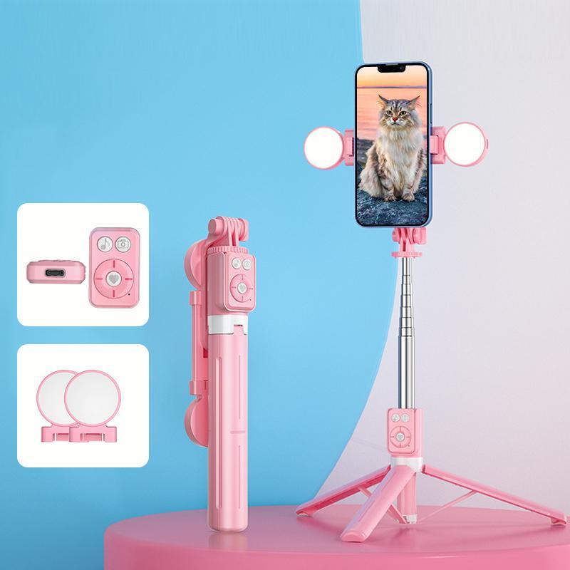 Portable Selfie Stick with Double Light, Anti-shake Selfie Stick Phone Tripod, Mini Phone Holder Selfie Stick for Live Streaming, Vlogging, Photography