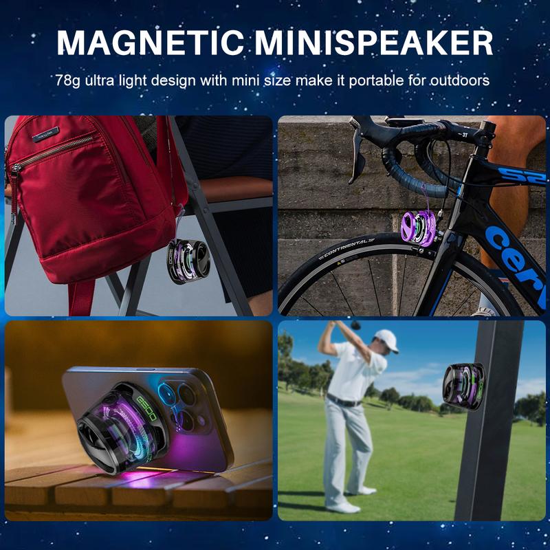 Magnetic Portable Mini Bluetooth Speaker,10-Hour Playtime, Wireless with Bluetooth 5.3,TWS Pairing With RGB Night Light,IPX5 Waterproof,Portable Phone Stand for iPhone Android for Golf Cart Gifts Hiking Camping,Thanksgiving Day,Christmas New Year Gift