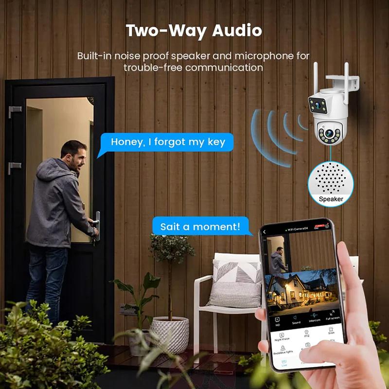 1080P Dual Lens Waterproof Outdoor Summer Security Camera, 2.4G WiFi Wired PTZ Dual Screen Smart Monitor Camera, Smart Motion Detection Home Security Camera