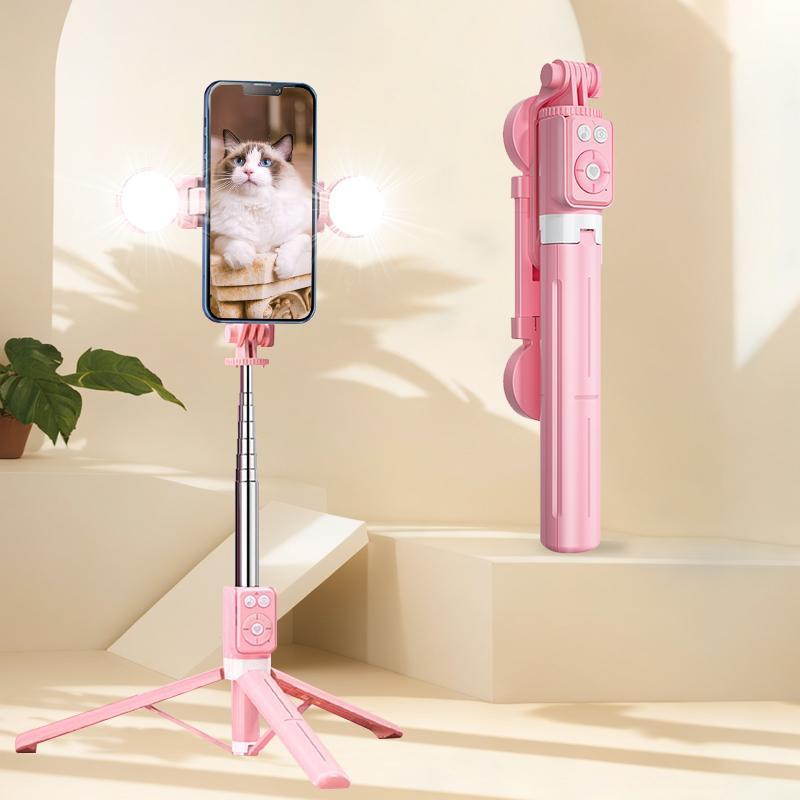 Portable Selfie Stick with Double Light, Anti-shake Selfie Stick Phone Tripod, Mini Phone Holder Selfie Stick for Live Streaming, Vlogging, Photography