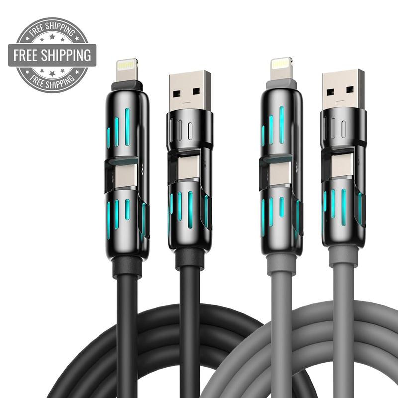 PQRQP 240W 4-in-1 MultiUSBCharging Cable with USB A,TypeC,Lightning port,MAX Fast Charging&Data Sync for iPhone 16 15,iPadPro,Samsung & Laptops