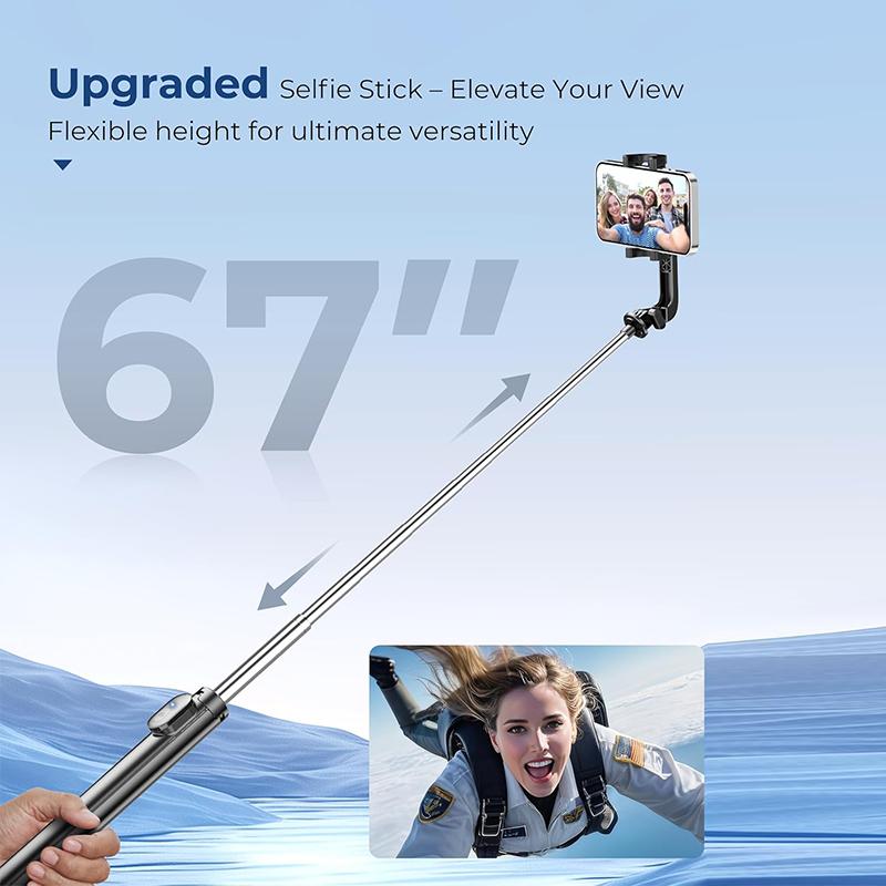 67‘’ Selfie Stick Tripod, Phone Tripod with Wireless Remote Control, Portable Selfie Stick Tripod for Photograph, Live Streaming, Video Recording, Compatible with All Cell Phones