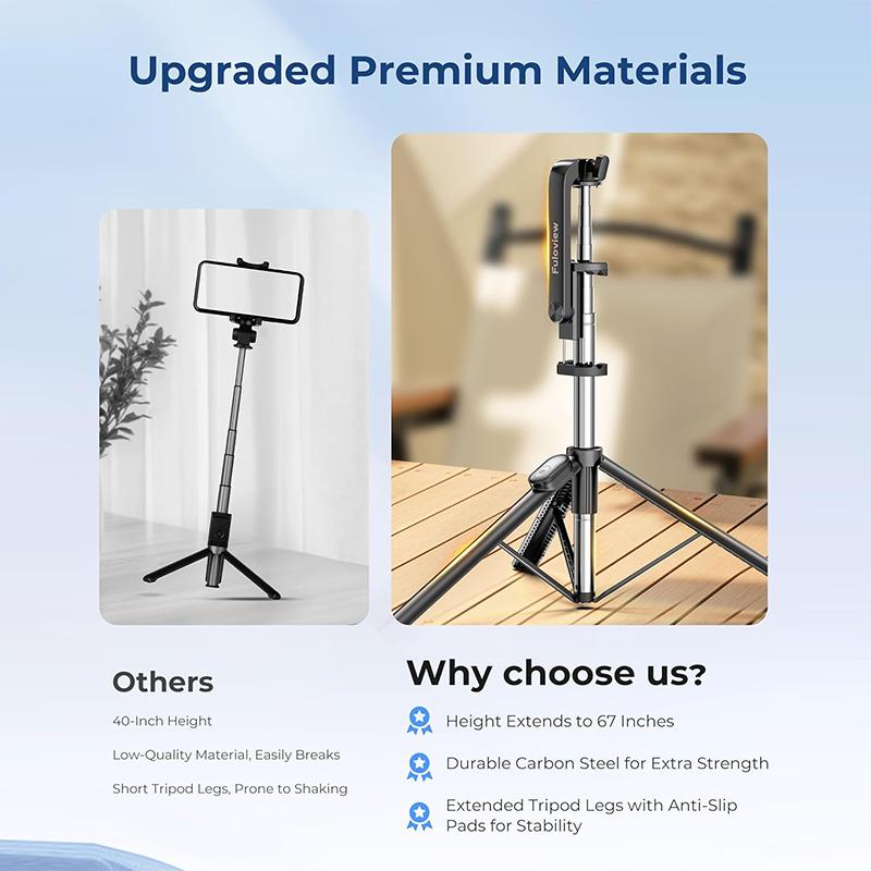 67‘’ Selfie Stick Tripod, Phone Tripod with Wireless Remote Control, Portable Selfie Stick Tripod for Photograph, Live Streaming, Video Recording, Compatible with All Cell Phones