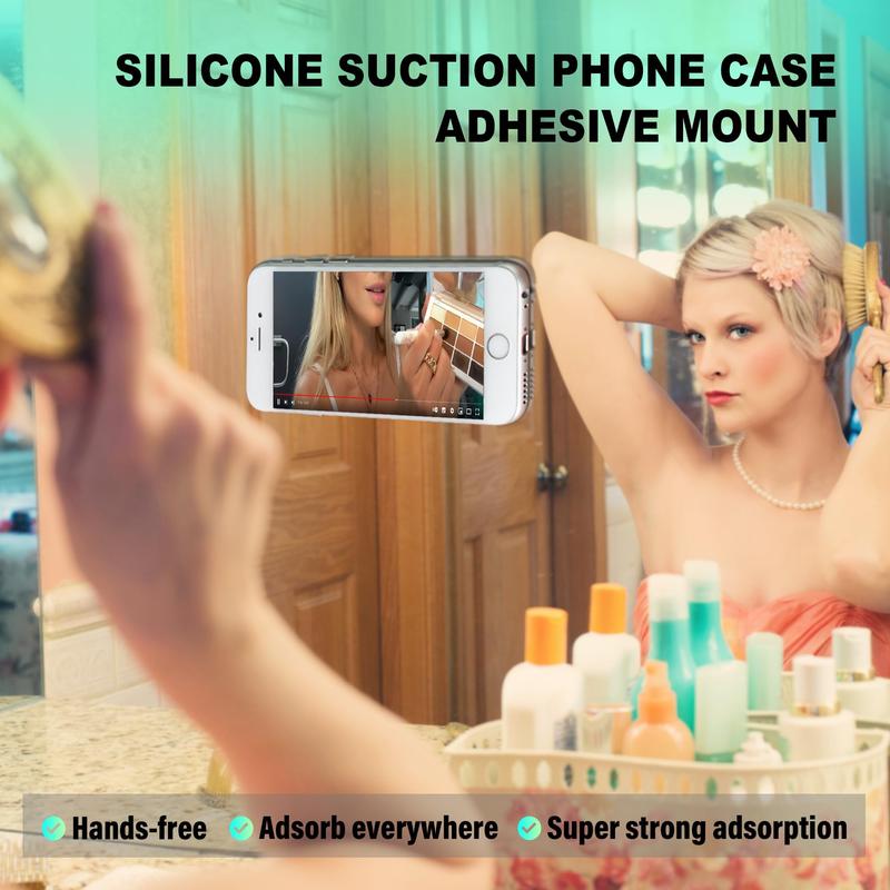 2PCS Suction Phone Mount Silicon Adhesive Hands-Free Mirror Shower Phone Holder for Videos and Selfies