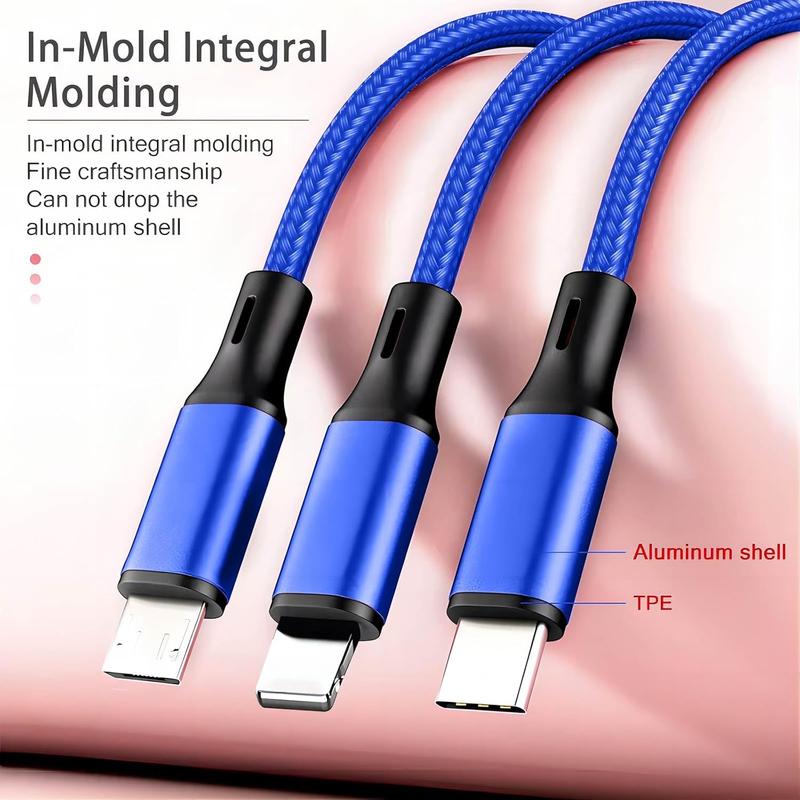 3 in 1 Multi Charging Cable, 4ft USB C To Micro USB Type C PD Lightning Nylon Braided Universal Charging Cord For iPhone 14 13 Samsung LG Pixel Xiaomi Huawei for Mobile Cell Phones and More