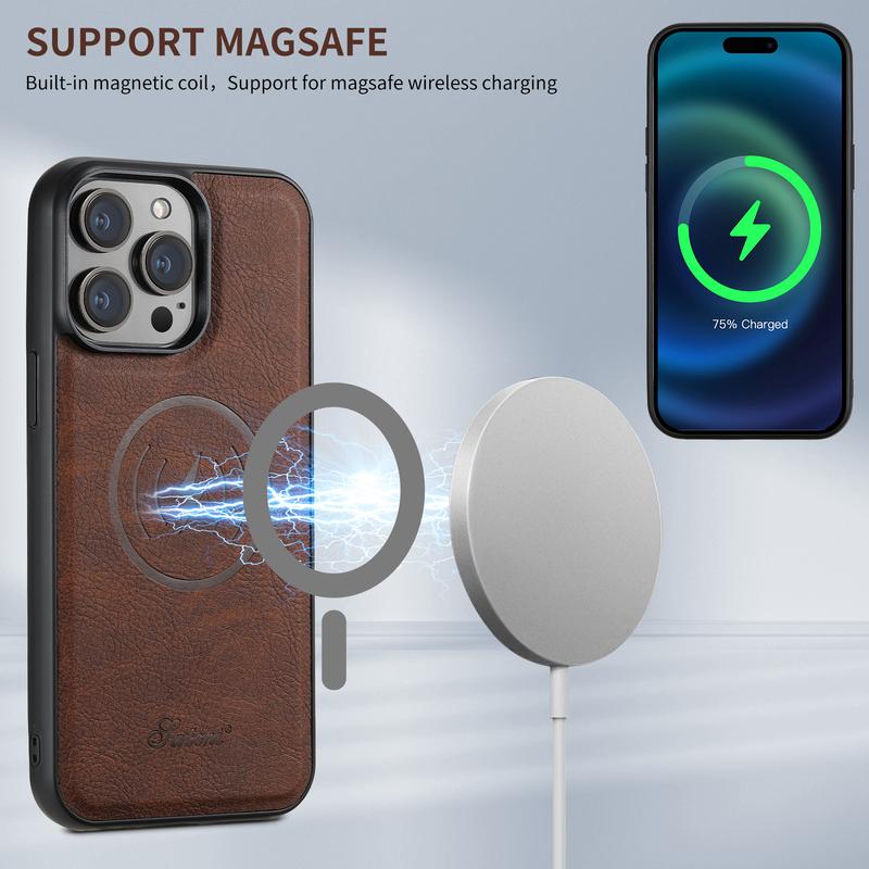 2 IN 1 Magnetic Leather Case For iPhone 16 Pro Max 15 14 13 12 Pro Max 15 14 Plus MagSafe Card Holder Wallet Case Flip Stand Cover