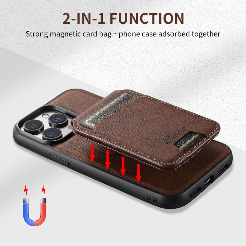 2 IN 1 Magnetic Leather Case For iPhone 16 Pro Max 15 14 13 12 Pro Max 15 14 Plus MagSafe Card Holder Wallet Case Flip Stand Cover