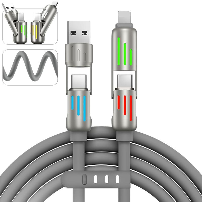 240W 4-in-One USB Charging Cable(+Free Storage Bag), Fast Charging, USB A+TYPE C + Lightning Multi Functional AluminumAlloy, Compatible with iPhone 15 14, SamsungAndroid Phones & Tablets iPad Pro DevicesElectronic