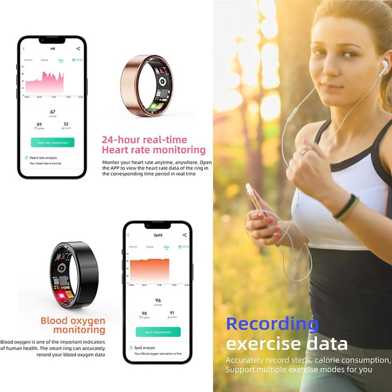 HitTopss Smart Ring, Fitness Tracking Smart Ring with Calories Heart Rate Blood Oxygen Sleep Monitoring, IP68 Waterproof, No APP Subscription, Compatible with iOS Android (Gold, 9#)