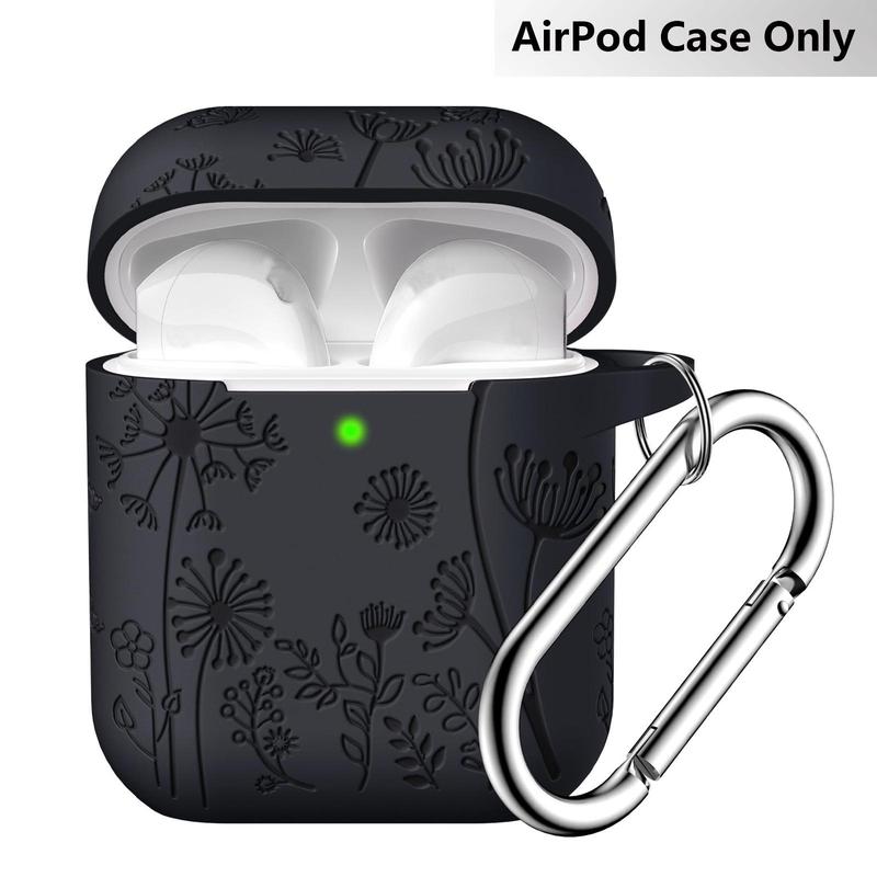 Flower Engraved Earphone Case with Keychain, Earphone Protective Case, Soft Silicone Earphone Case Compatible with AirPod