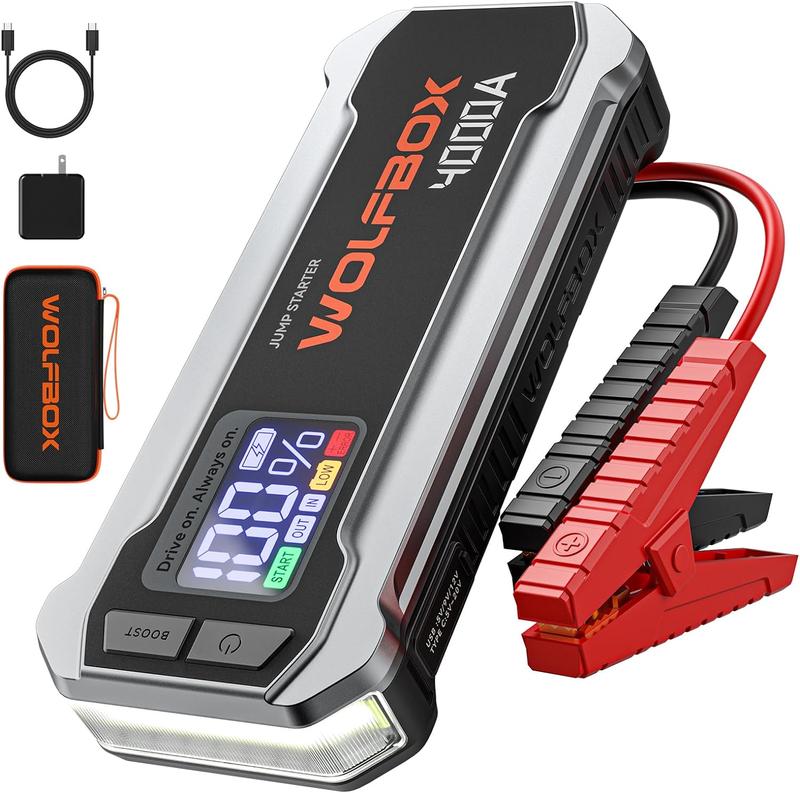 WOLFBOX 4000A Jump Starter,12V Car Battery Jump Starter with LED Display,65W Quick Charger,24000mAh Portable Jump Starter Battery Pack(10L Gas 10L Diesel Engine) with Booster,LED Light,Jumper Cables