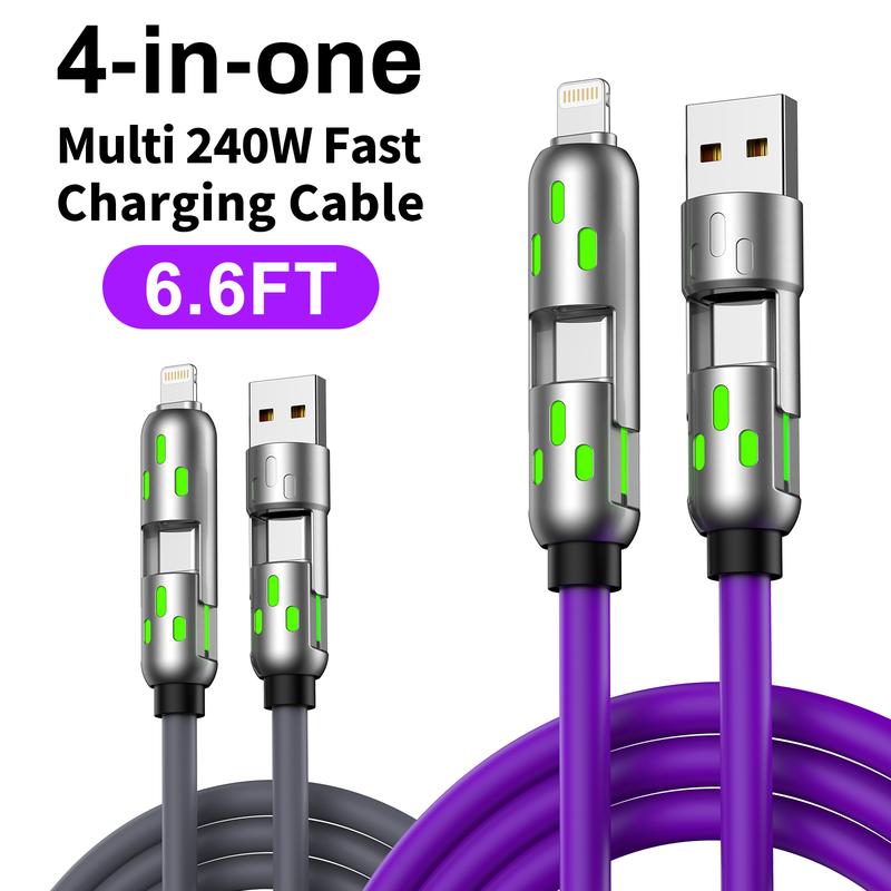 4-in-1 Multi USB Charging Cable MAX 240W Fast Charging Charger Cord with USB A+Type C for iPhone 16 15 14 13 iPad Samsung Galaxy MacBook iPad Tablets and More