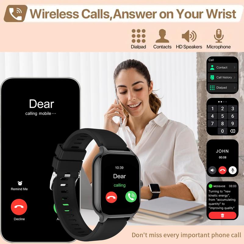 Smart Watch, Wireless Call Dial, Multi Sport Mode, Incoming Call Alert & Rejection, Message Alert View, Multiple APP Alerts, Suitable for Men & Women, Sports Watch, Custom Wallpaper, Compatible with iPhone Andriod