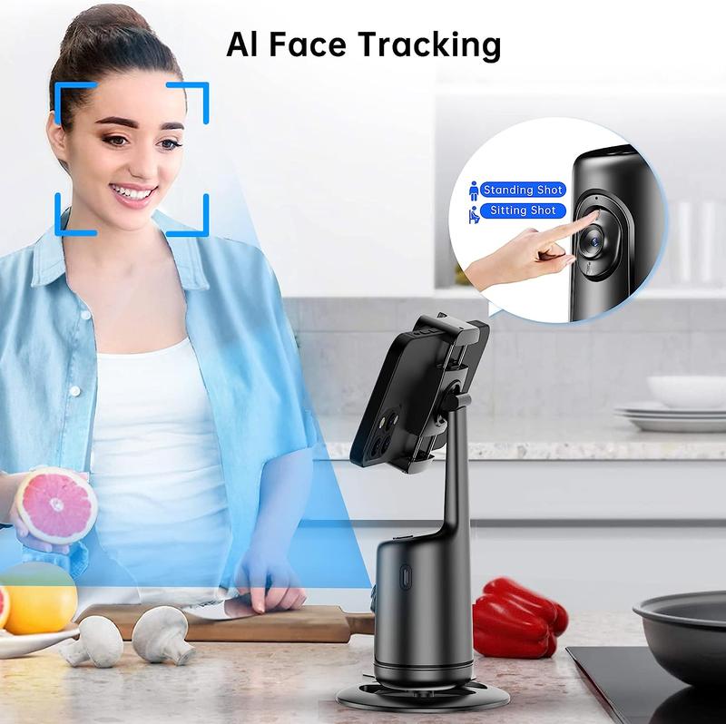 Auto Face Tracking Phone Holder, No App Required, 360° Rotation Face Body Phone Tracking Tripod Smart Shooting Camera Mount for Live Vlog Streaming Video, Rechargeable Battery, No App Required for 4''-7'' Phone Accessories Selfie