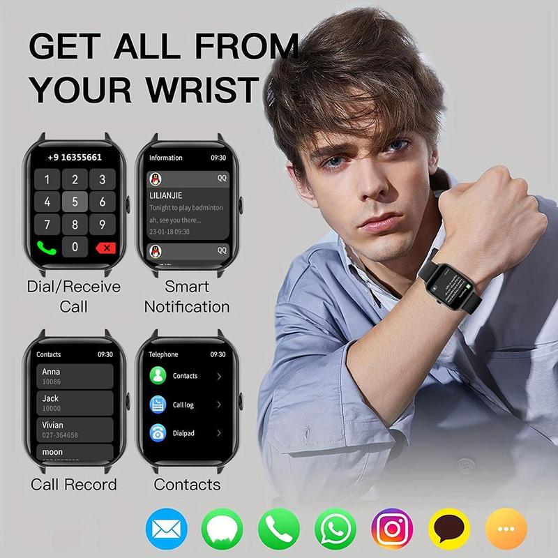 Multifunction Smart Watch, Waterproof Touch Screen Digital Watch with Health Monitoring, Square Fashion Watch with LED Flashlight Compatible with Android & IOS & Smartphone for Daily Life