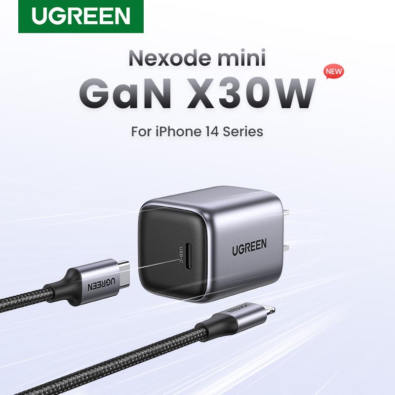 UGREEN Nexode 30W PD Fast Charging GaN Charger Bundle with 3.3FT Type-C MFi Lightning Charging Data Cable, USB C Charger Set for iPhone 15 14 13, Galaxy and More Mobile Electronic Smartphone--Black Friday