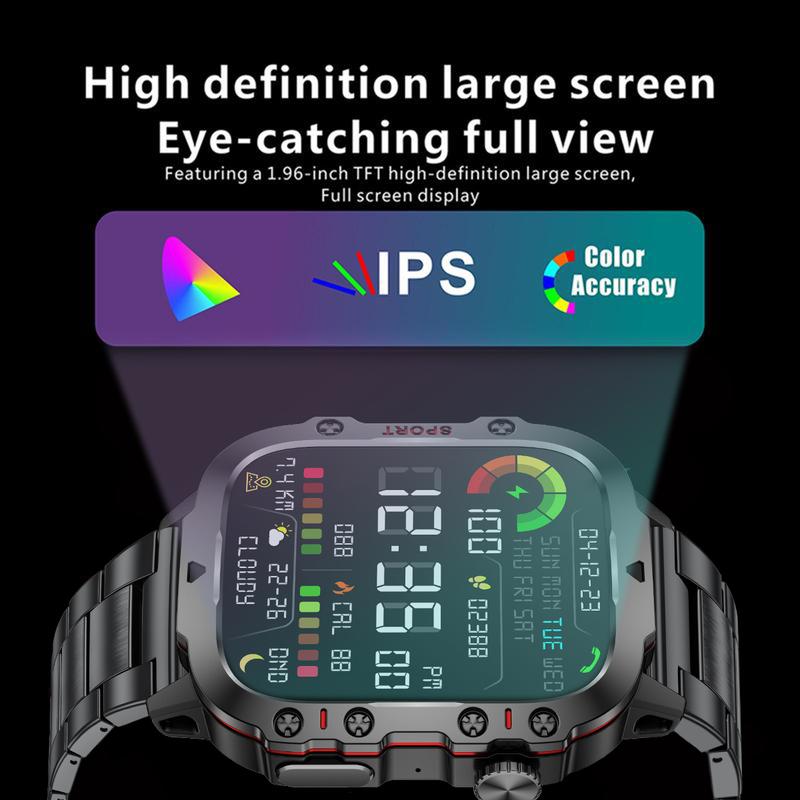 Men's Voice Wireless Calling with Heart Rate Monitor and Waterproof Square Fashion Sports Fitness Music Watch  Wearable outdoor smart  Smartwatch