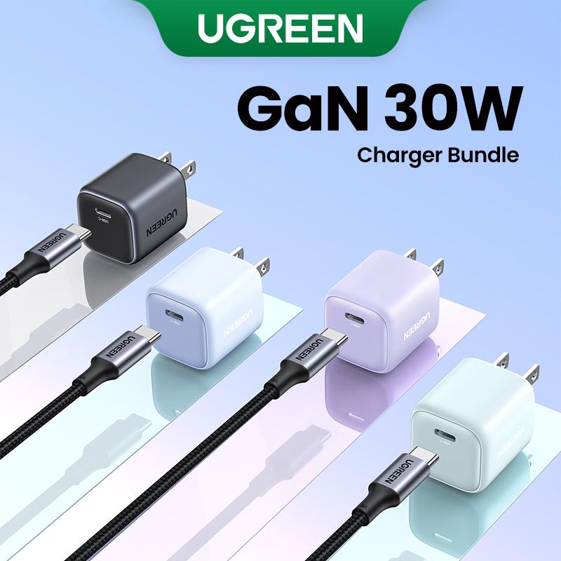 UGREEN Nexode 30W PD Fast Charging GaN Charger Bundle with 3.3FT Type-C MFi Lightning Charging Data Cable, USB C Charger Set for iPhone 15 14 13, Galaxy and More Mobile Electronic Smartphone--Black Friday