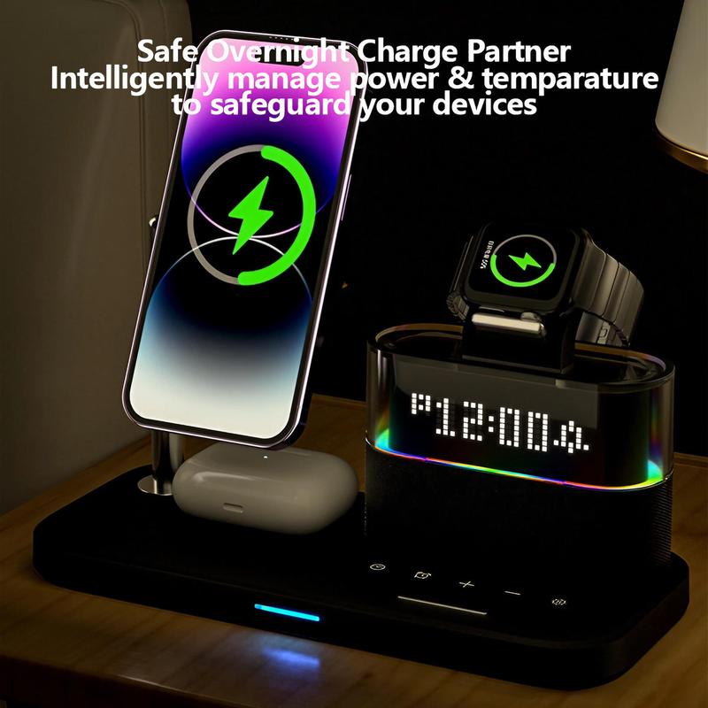 5 in 1 Wireless Charger, Magnetic Wireless Charger with Clock Function, Multifunctional Wireless Charging Stand for iPhone 16 15 14 13 12, Apple Watch Series