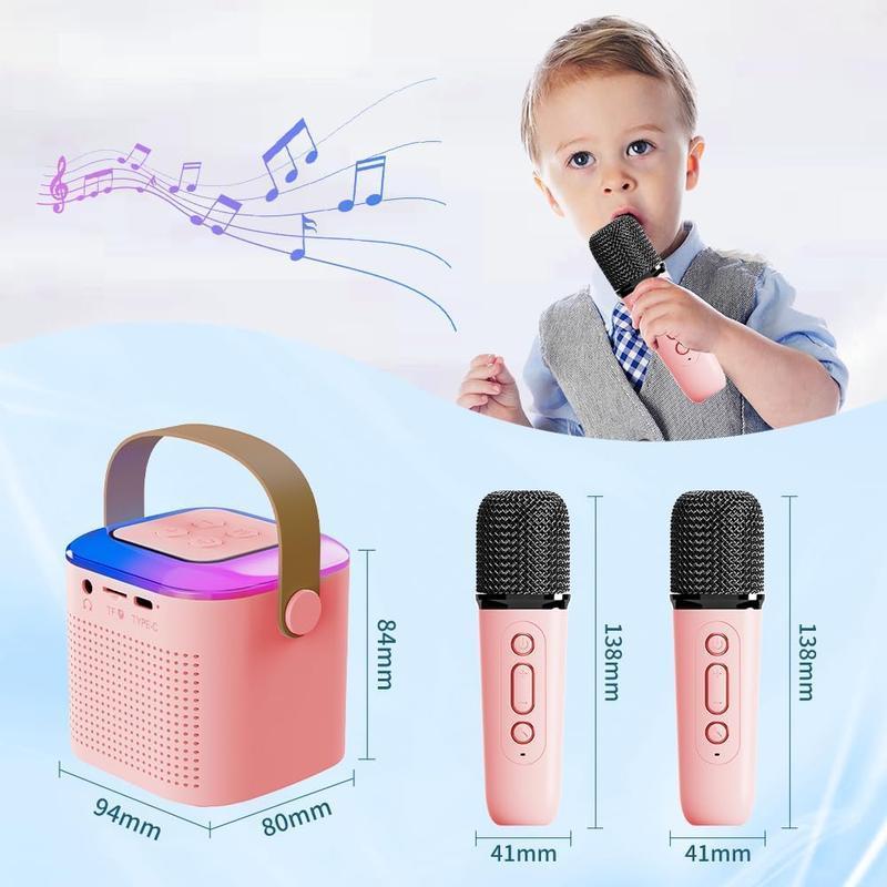 Karaoke Machine for Kids Adults, Portable BT Speaker with 2 Wireless Microphones, LED Lights, Kids Toys Birthday Gifts for Boys and Girls Over 4 Years Old