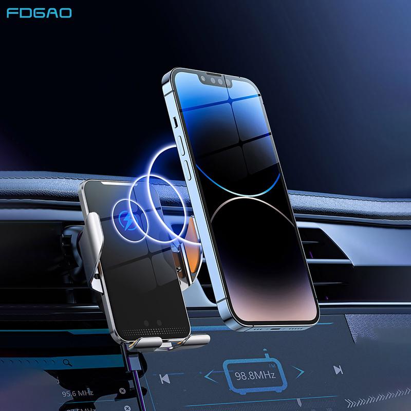 FDGAO 20W Automatic Clamping Wireless Charging Car Charger Dock  for iPhone 16 15 14 13 12 11 Pro Max X XS XR 8 Samsung Galaxy Fast Charger Air Outlet Car Phone Holder Stand