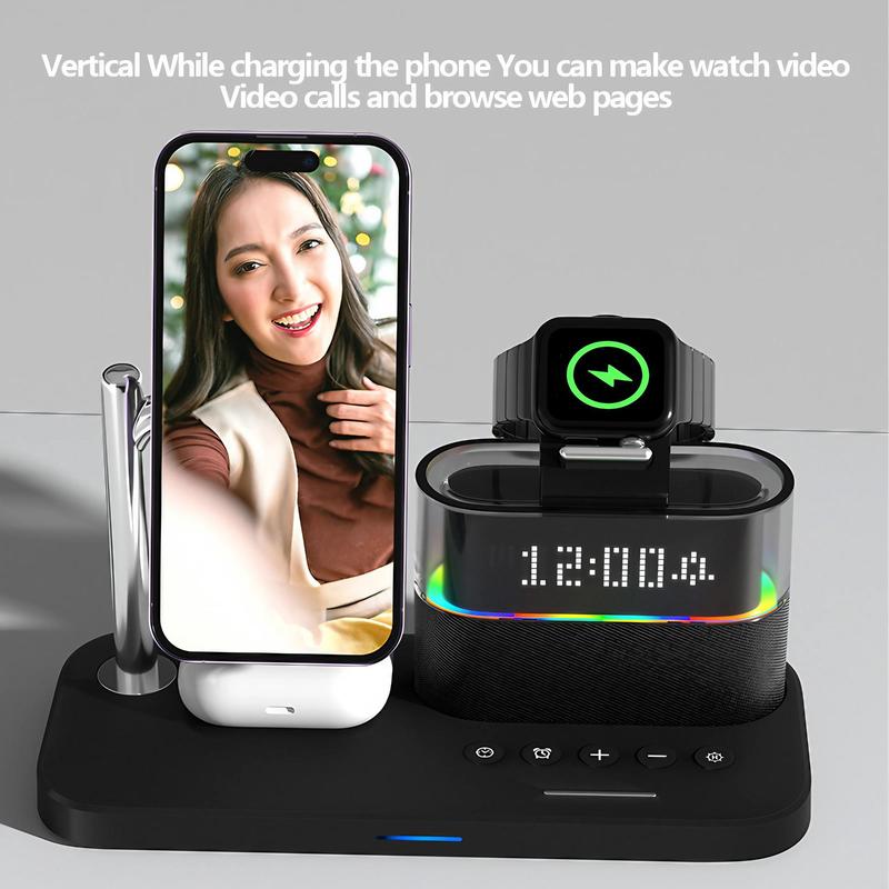 5 in 1 Wireless Charger, Magnetic Wireless Charger with Clock Function, Multifunctional Wireless Charging Stand for iPhone 16 15 14 13 12, Apple Watch Series