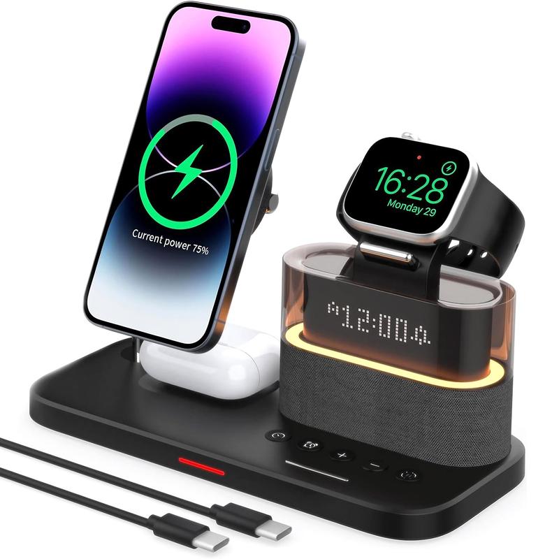 5 in 1 Wireless Charger, Magnetic Wireless Charger with Clock Function, Multifunctional Wireless Charging Stand for iPhone 16 15 14 13 12, Apple Watch Series