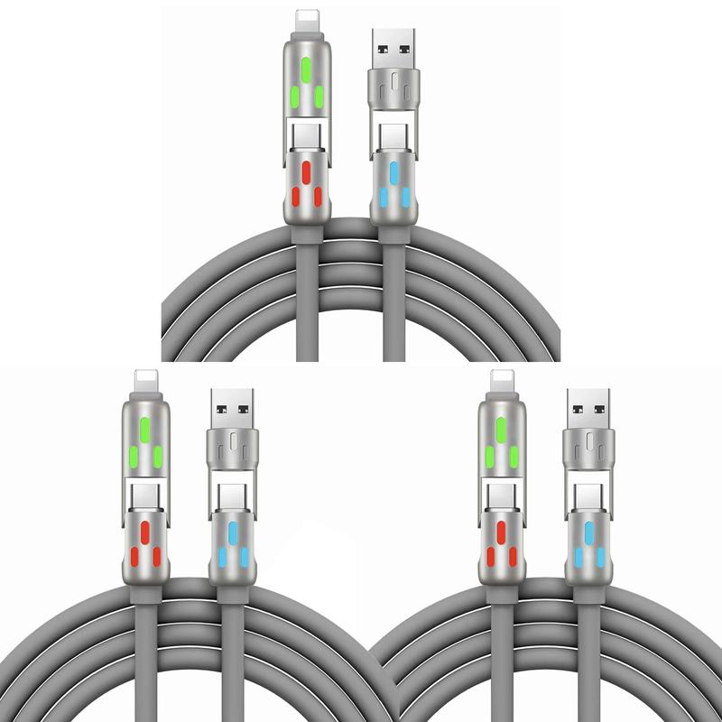 3PCS 240W 4-in-1 USB-C Data Cable with Storage Bag, USB-A Type-C Multifunctional Zinc Alloy 240W Data Cable for iPhone 15 14 Mobile iPad Pro, Charging Cable for Phone,（Grey）