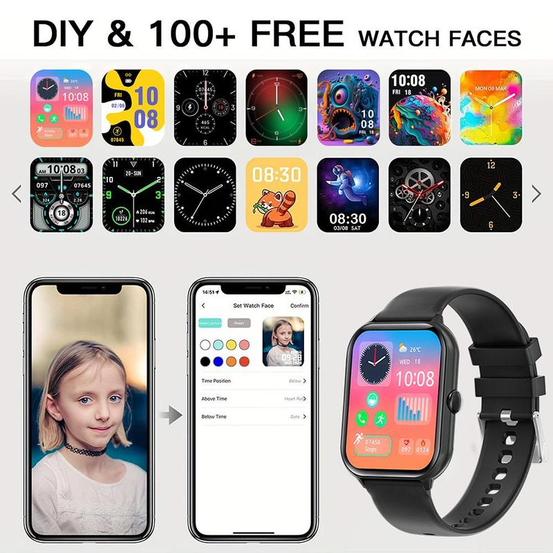 Multifunction Smart Watch, Waterproof Touch Screen Digital Watch with Health Monitoring, Square Fashion Watch with LED Flashlight Compatible with Android & IOS & Smartphone for Daily Life