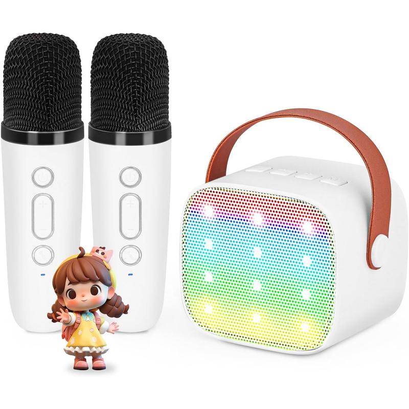 Karaoke Machine,  Toys Birthday Gift for Girls, Mini Portable Bluetooth Speaker with 2 Wireless Microphone for Girl 5,6,7,8,10+Year Old Audio Card Compact Rechargeable Boys Device