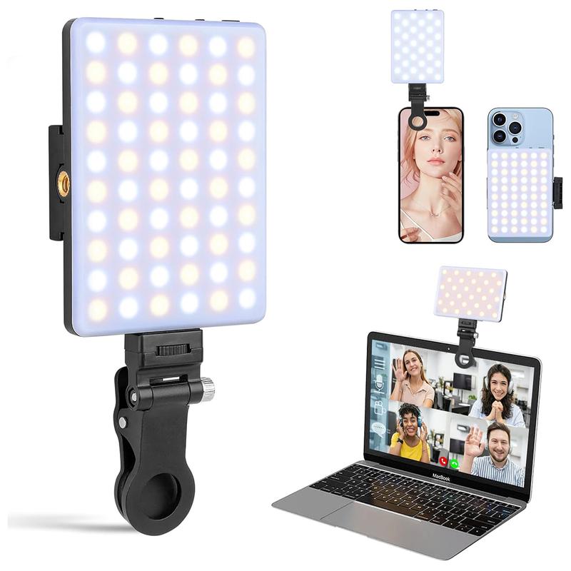 Selfie Light, Phone Light with Front & Back Clip, 60 LED Portable Light with 3 Light Modes, 5000mAh Rechargeable Video Light for Phone, iPhone, IPad, Laptop, TikTok, Makeup, Live Stream, Vlog