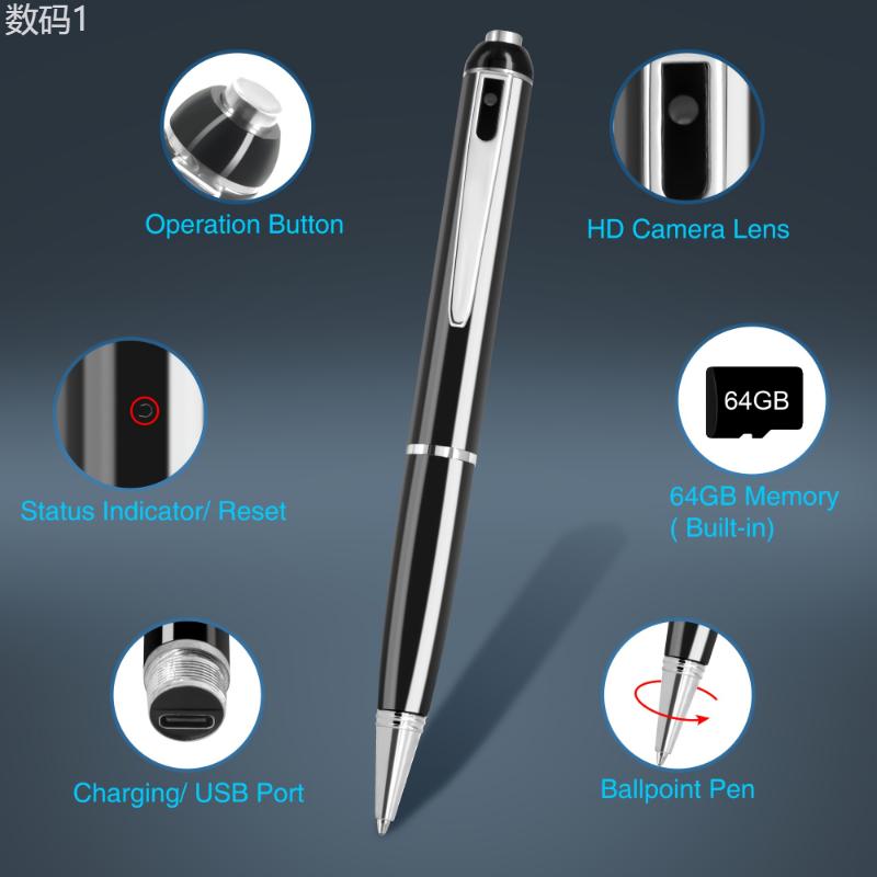 64GB Portable Mini Wearable HD 1080P Pen Camera, Easy To Use For Home Office Meeting Recording, Indoor outdoor Use Nanny Camera Installation Rechargeable Installation Rechargeable