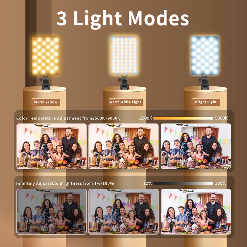 Portable Selfie Light, 60 LED Phone Light with Rechargeable Clip & Adjustable 3 Light Modes, Video Light with Button Switch, Suitable for Phone, iPad, Laptop, Makeup, Selfie, Vlog, Conference