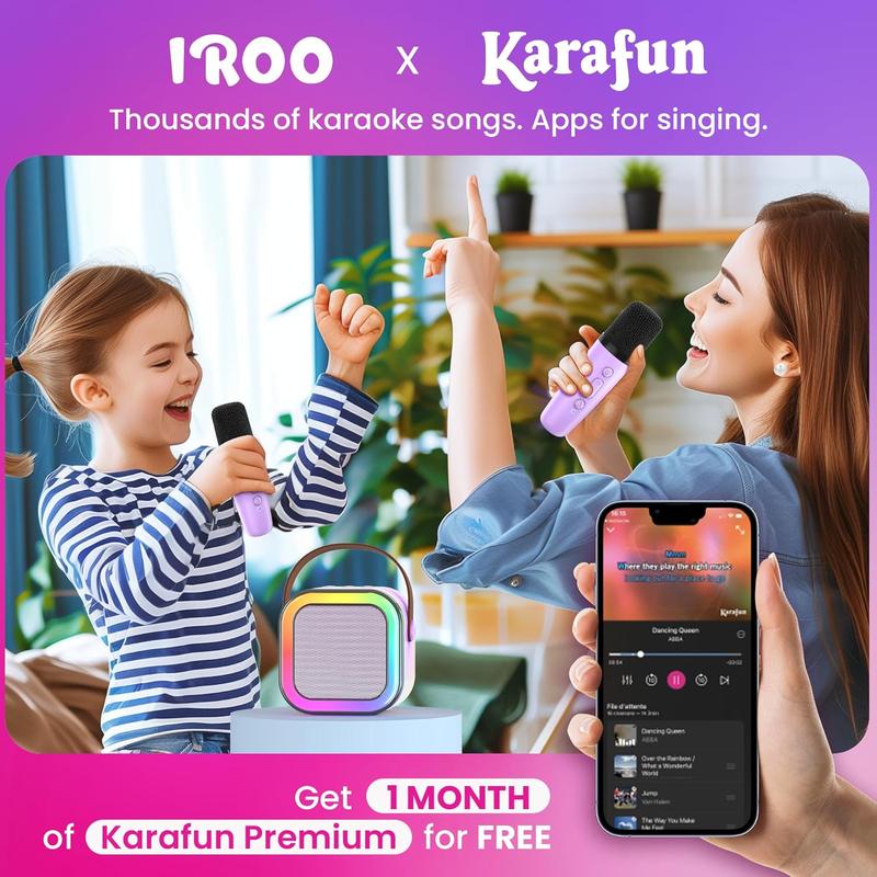 Mini Karaoke Machine for Adults, Karafun Premium with Thousands of Karaoke Songs, Portable Speaker with 2 Wireless Mics, Birthday Gifts Toys for Girls 3-12 Year Old Family Home Party Audio Bluetooth Audio Bluetooth Boys Button Compact Device