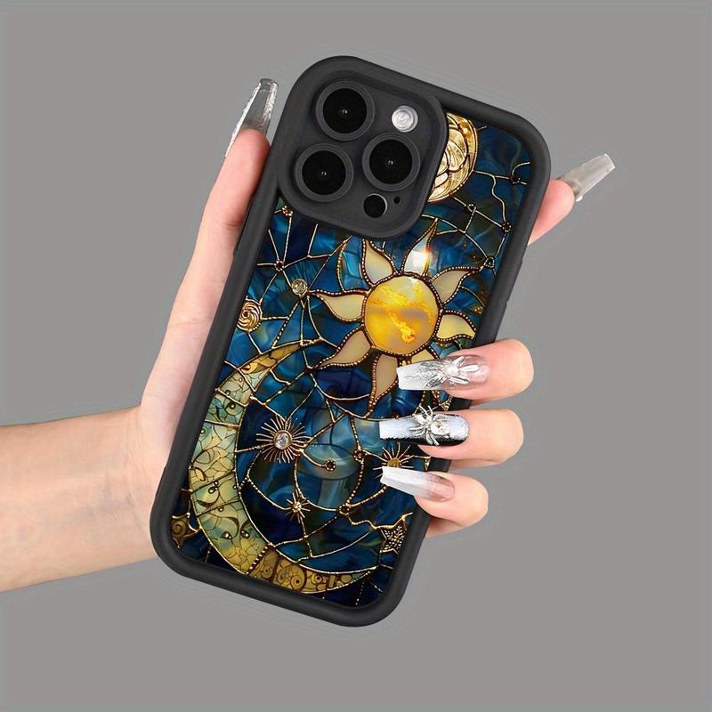 Creative Sun & Moon Pattern Phone Case, Shockproof Phone Protective Cover, Phone Accessory Compatible with iPhone 16 15 14 13 12 11 Plus Pro Max