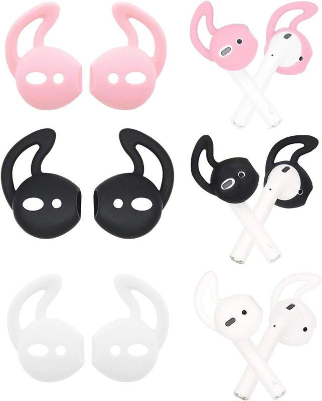 Air Pods Earbud Hooks Ear Hook Cover Ear Tip Ear Gel Anti-Slip Cover  Compatible with Air Pods 2 & Air Pods 1 or Ear Pods, 3 Pairs White, WH3