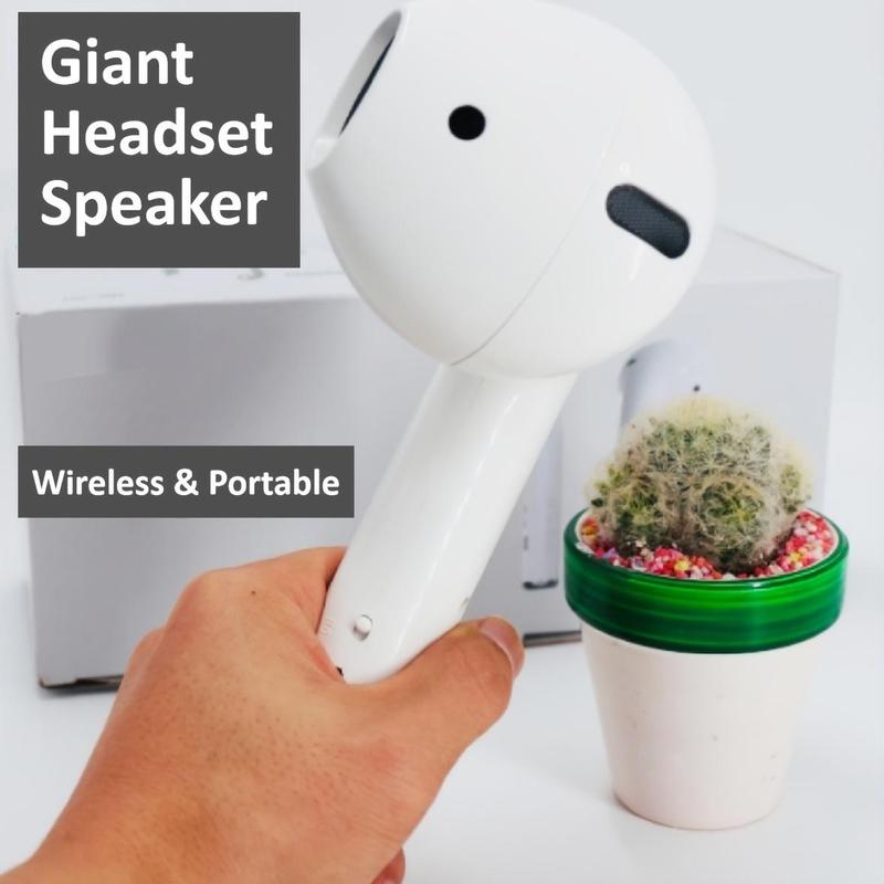 Wireless earphone shape speaker, USB charging support microphone FM radio TF card wireless loudspeaker, 360 ° stereo HiFi sound portable speaker Audio Smartphone Audio Smartphone