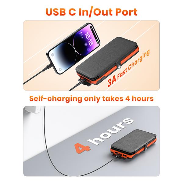 Solar Power Bank Wireless Charger 10000mAh Built In 3 Solar Panels Three Outputs 15W Fast Charging Solar Charger For iPhone 15 15 Plus 15 Pro 15 Pro Max, iPhone 14 13 Series, Samsung Galaxy, Halloween Gifts