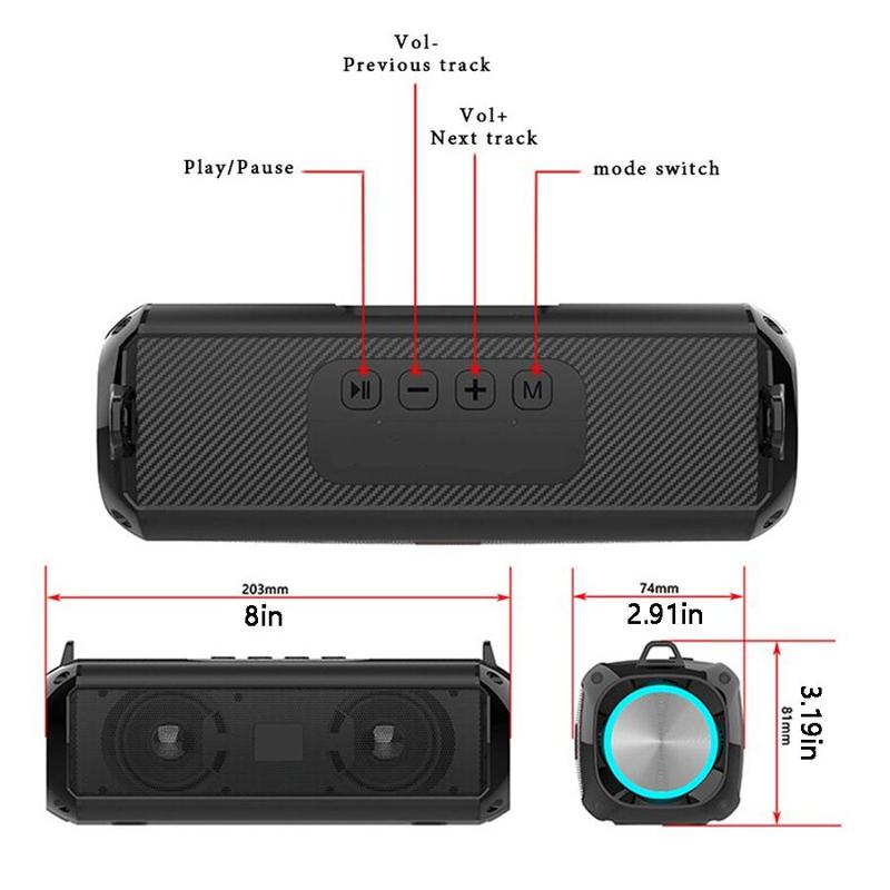 Portable Wireless Speaker, Rechargeable Subwoofer Speaker with LED Light, Multifunctional Bluetooth-compatible Speaker for Outdoor, Home, Office